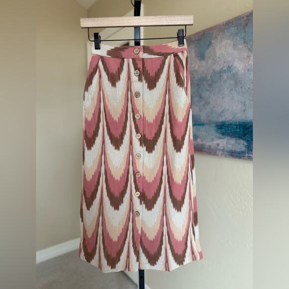 New Faherty Whitley Midi Skirt Cotton in Desert Ikat Button Down XXS - Picture 2 of 8